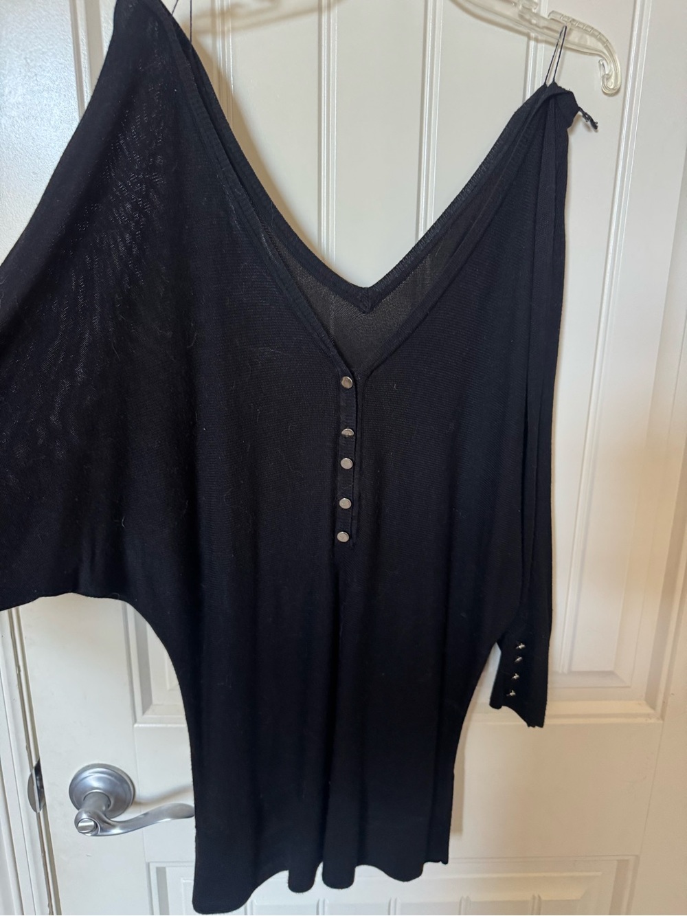 White House Black Market Black V-Neck Button Front Dolman Top